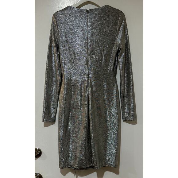 Lauren Ralph Lauren Metallic Knit Faux Wrap Ruffle Dress Size 6 NWT Cocktail - Picture 11 of 15
